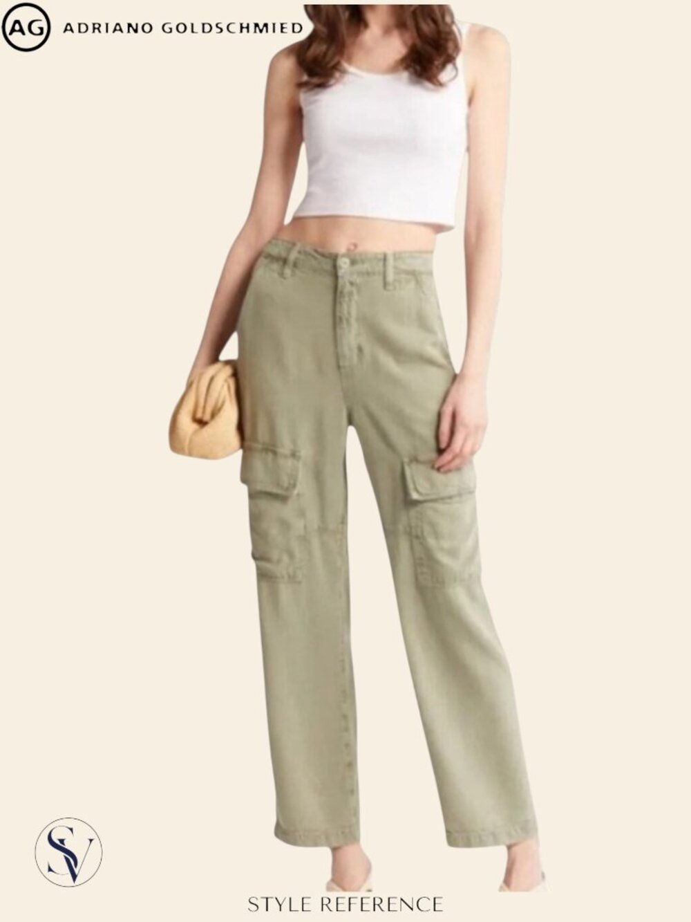 AG Adriano Goldschmied Knoxx Cargo Pants Sage Green Size 29 100% Lyocell